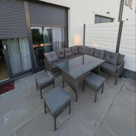 Narożnik z technorattanu 190x190cm z 3 pufami i stołem Torino Corner XL Anthracite