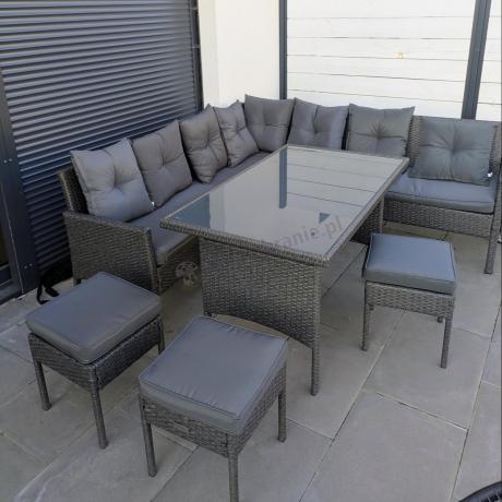 Narożnik z technorattanu 190x190cm z 3 pufami i stołem Torino Corner XL Anthracite