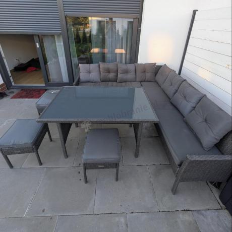 Narożnik z technorattanu 190x190cm z 3 pufami i stołem Torino Corner XL Anthracite