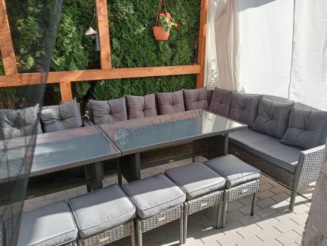 Narożnik z technorattanu 190x190cm z 3 pufami i stołem Torino Corner XL Anthracite