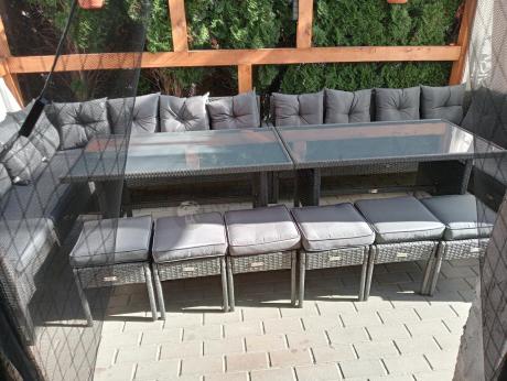 Narożnik z technorattanu 190x190cm z 3 pufami i stołem Torino Corner XL Anthracite