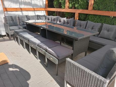 Narożnik z technorattanu 190x190cm z 3 pufami i stołem Torino Corner XL Anthracite