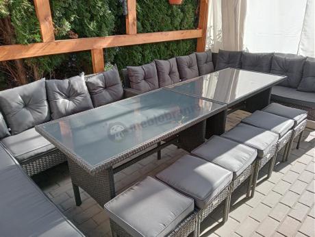 Narożnik z technorattanu 190x190cm z 3 pufami i stołem Torino Corner XL Anthracite