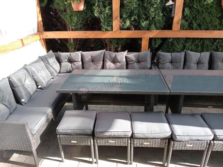 Narożnik z technorattanu 190x190cm z 3 pufami i stołem Torino Corner XL Anthracite