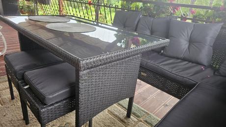 Narożnik z technorattanu 190x190cm z 3 pufami i stołem Torino Corner XL Anthracite