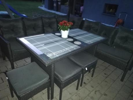 Narożnik z technorattanu 190x190cm z 3 pufami i stołem Torino Corner XL Anthracite