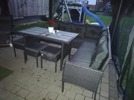 Narożnik z technorattanu 190x190cm z 3 pufami i stołem Torino Corner XL Anthracite