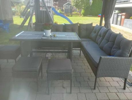 Narożnik z technorattanu 190x190cm z 3 pufami i stołem Torino Corner XL Anthracite