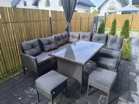 Narożnik z technorattanu 190x190cm z 3 pufami i stołem Torino Corner XL Anthracite