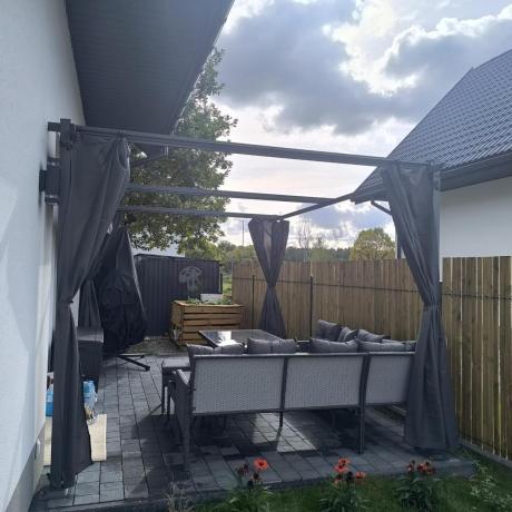 Narożnik z technorattanu 190x190cm z 3 pufami i stołem Torino Corner XL Anthracite