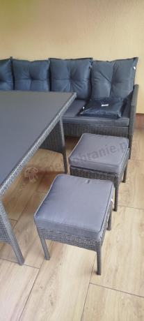 Narożnik z technorattanu 190x190cm z 3 pufami i stołem Torino Corner XL Anthracite