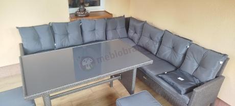 Narożnik z technorattanu 190x190cm z 3 pufami i stołem Torino Corner XL Anthracite