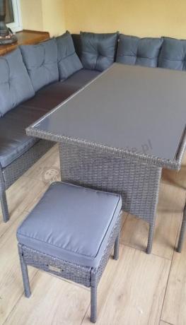 Narożnik z technorattanu 190x190cm z 3 pufami i stołem Torino Corner XL Anthracite