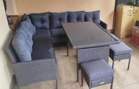 Narożnik z technorattanu 190x190cm z 3 pufami i stołem Torino Corner XL Anthracite