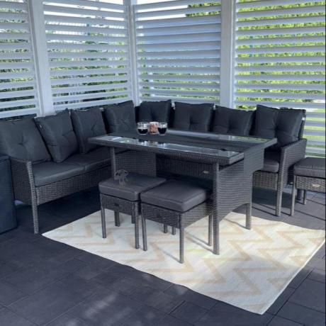 Narożnik z technorattanu 190x190cm z 3 pufami i stołem Torino Corner XL Anthracite