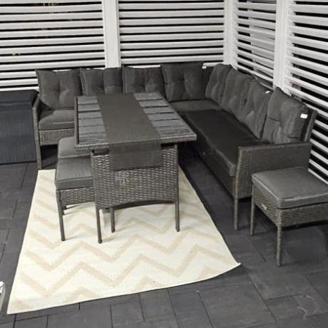 Narożnik z technorattanu 190x190cm z 3 pufami i stołem Torino Corner XL Anthracite