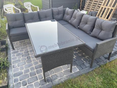 Narożnik z technorattanu 190x190cm z 3 pufami i stołem Torino Corner XL Anthracite