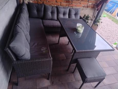 Narożnik z technorattanu 190x190cm z 3 pufami i stołem Torino Corner XL Anthracite