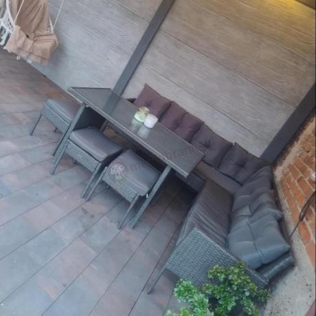 Narożnik z technorattanu 190x190cm z 3 pufami i stołem Torino Corner XL Anthracite