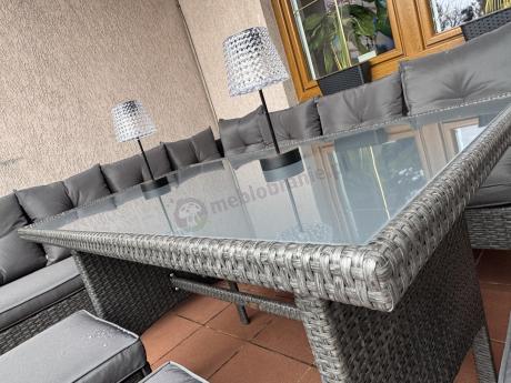 Narożnik z technorattanu 190x190cm z 3 pufami i stołem Torino Corner XL Anthracite