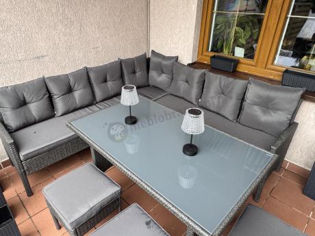 Narożnik z technorattanu 190x190cm z 3 pufami i stołem Torino Corner XL Anthracite
