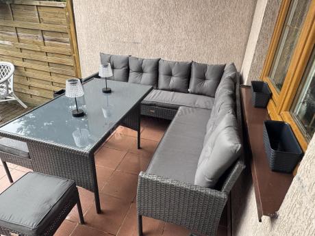 Narożnik z technorattanu 190x190cm z 3 pufami i stołem Torino Corner XL Anthracite