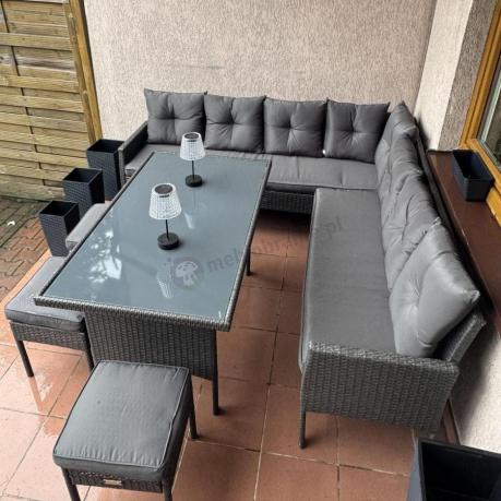 Narożnik z technorattanu 190x190cm z 3 pufami i stołem Torino Corner XL Anthracite