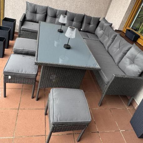 Narożnik z technorattanu 190x190cm z 3 pufami i stołem Torino Corner XL Anthracite