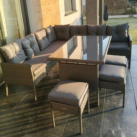 Narożnik z technorattanu 190x190cm z 3 pufami i stołem Torino Corner XL Anthracite