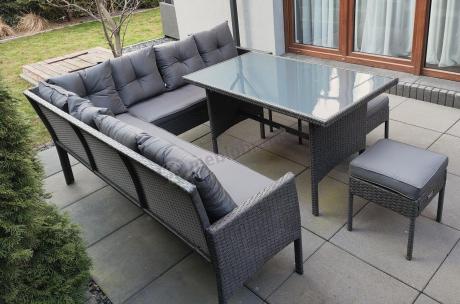 Narożnik z technorattanu 190x190cm z 3 pufami i stołem Torino Corner XL Anthracite