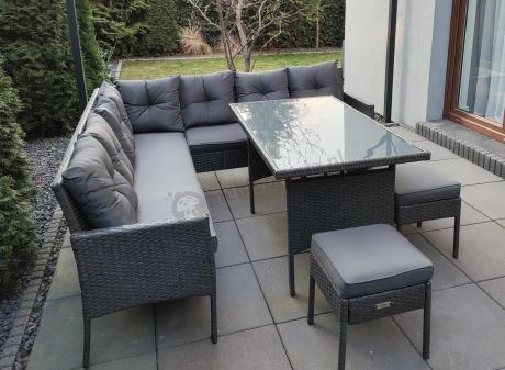 Narożnik z technorattanu 190x190cm z 3 pufami i stołem Torino Corner XL Anthracite