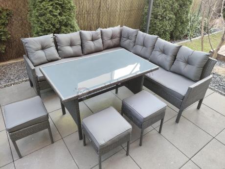 Narożnik z technorattanu 190x190cm z 3 pufami i stołem Torino Corner XL Anthracite