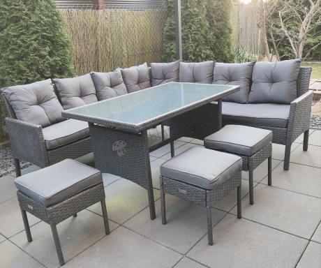Narożnik z technorattanu 190x190cm z 3 pufami i stołem Torino Corner XL Anthracite