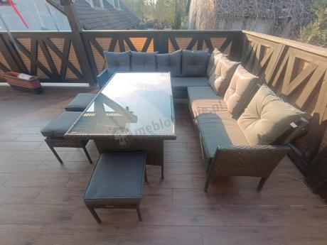 Narożnik z technorattanu 190x190cm z 3 pufami i stołem Torino Corner XL Anthracite