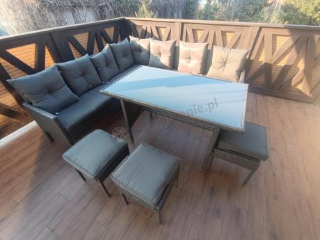 Narożnik z technorattanu 190x190cm z 3 pufami i stołem Torino Corner XL Anthracite