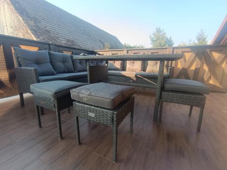 Narożnik z technorattanu 190x190cm z 3 pufami i stołem Torino Corner XL Anthracite