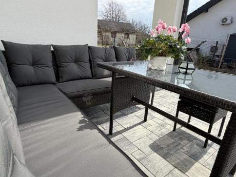 Narożnik z technorattanu 190x190cm z 3 pufami i stołem Torino Corner XL Anthracite