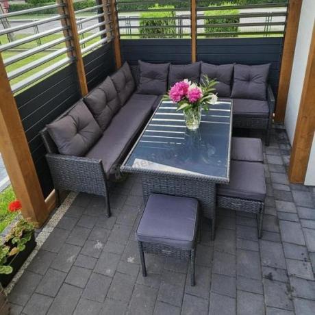 Narożnik z technorattanu 190x190cm z pufami Torino Corner XL Anthracite