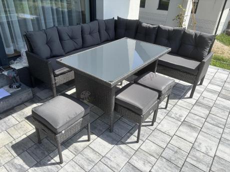 Narożnik z technorattanu 190x190cm z pufami Torino Corner XL Anthracite