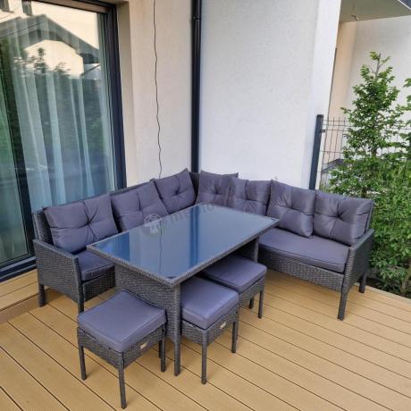 Narożnik z technorattanu 190x190cm z pufami Torino Corner XL Anthracite