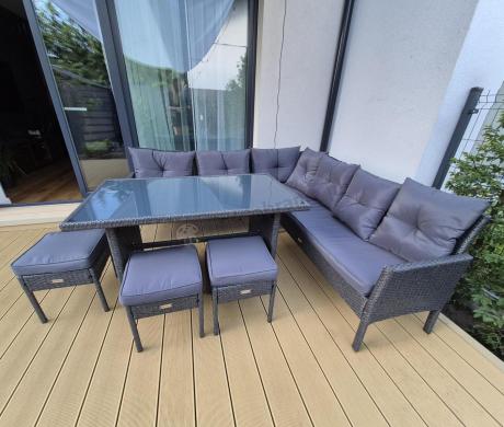 Narożnik z technorattanu 190x190cm z pufami Torino Corner XL Anthracite