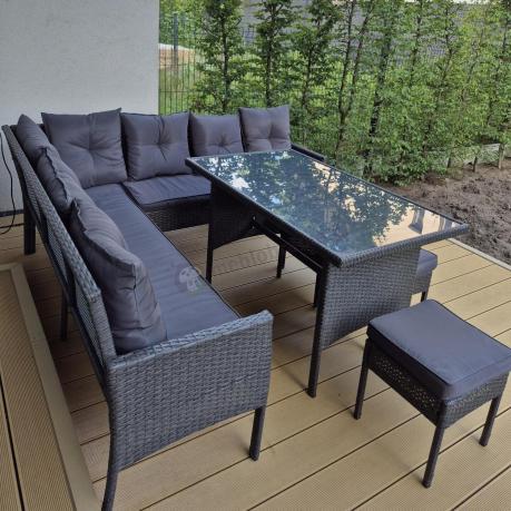 Narożnik z technorattanu 190x190cm z pufami Torino Corner XL Anthracite