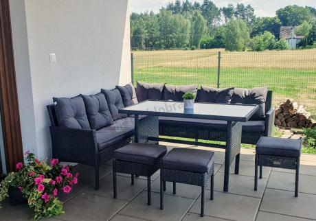 Narożnik z technorattanu 190x190cm z pufami Torino Corner XL Anthracite