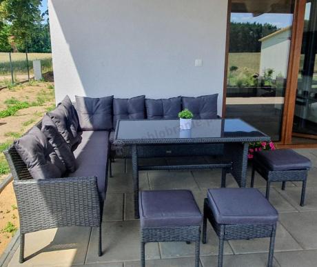 Narożnik z technorattanu 190x190cm z pufami Torino Corner XL Anthracite