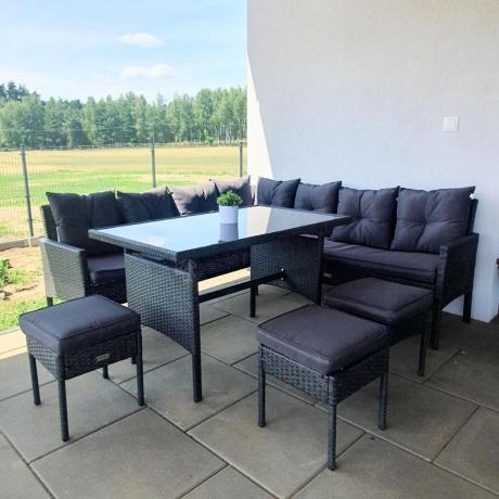 Narożnik z technorattanu 190x190cm z pufami Torino Corner XL Anthracite