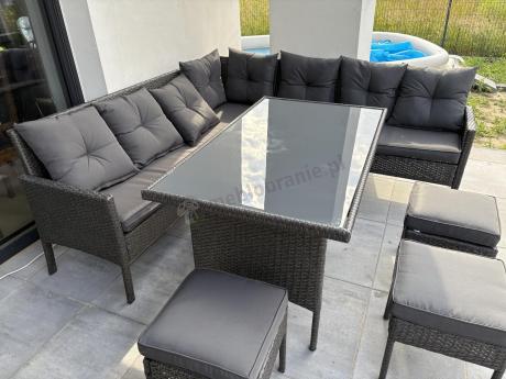 Narożnik z technorattanu 190x190cm z pufami Torino Corner XL Anthracite