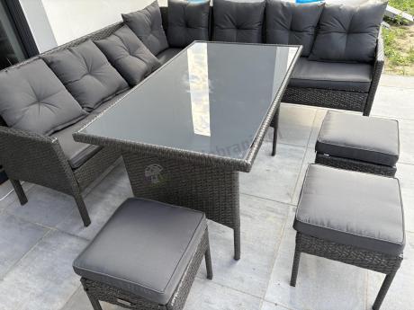 Narożnik z technorattanu 190x190cm z pufami Torino Corner XL Anthracite