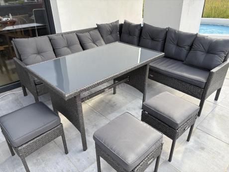 Narożnik z technorattanu 190x190cm z pufami Torino Corner XL Anthracite