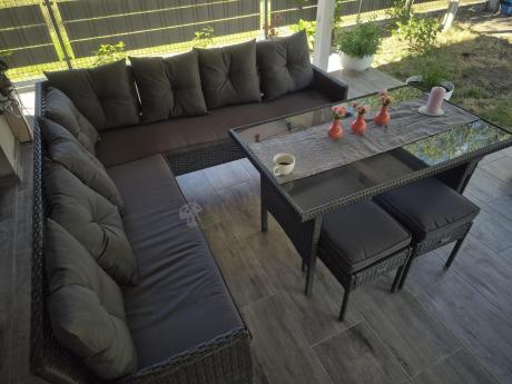 Narożnik z technorattanu 190x190cm z pufami Torino Corner XL Anthracite