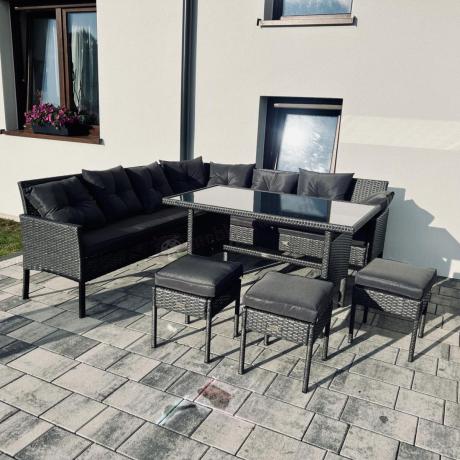 Narożnik z technorattanu 190x190cm z pufami Torino Corner XL Anthracite